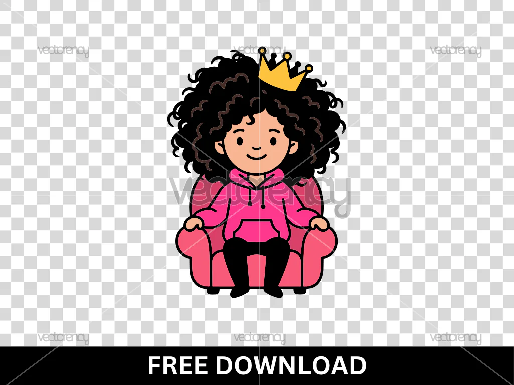 Cute Young Girl Voluminous Curly Hair Free Clipart SVG