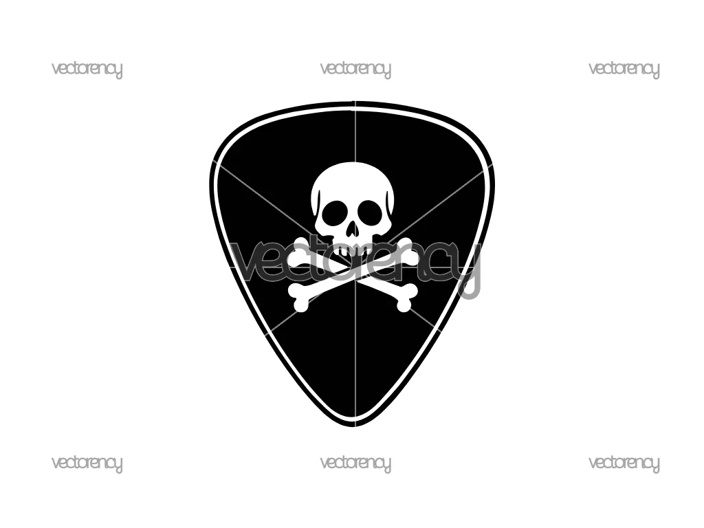 Black Guitar Pick With a white Skull and Crossbones Design
