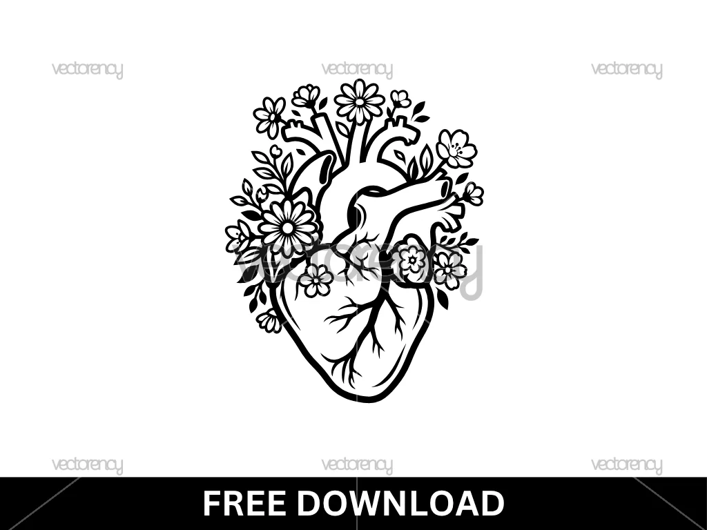 Anatomical Heart SVG Clipart Decorative Flower Free