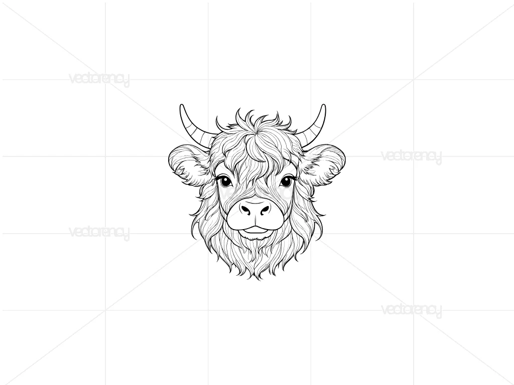 Highland Cow Outline Clipart SVG