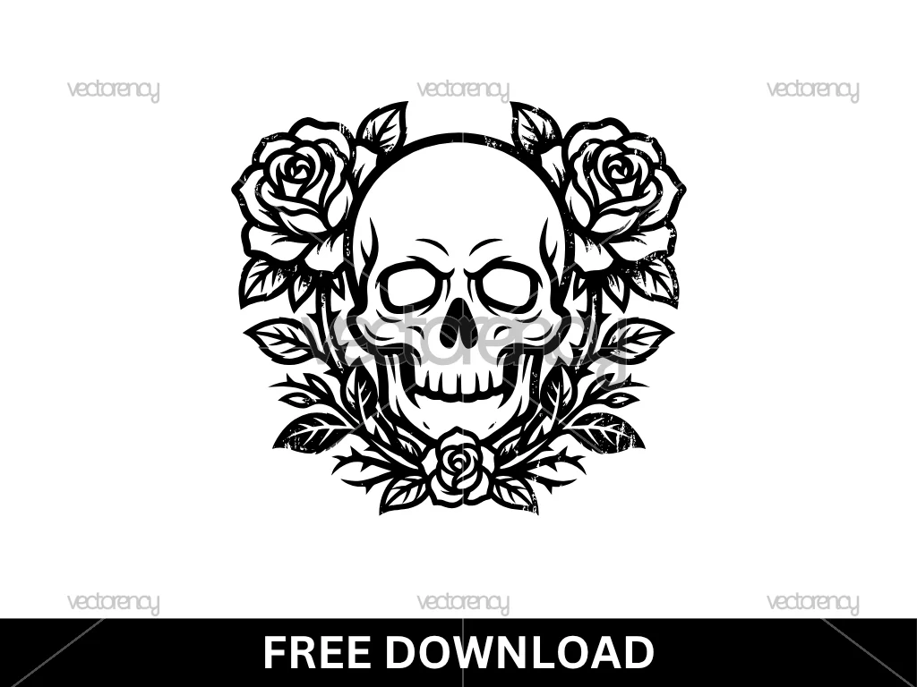 Vintage Distressed Skull and Roses PNG