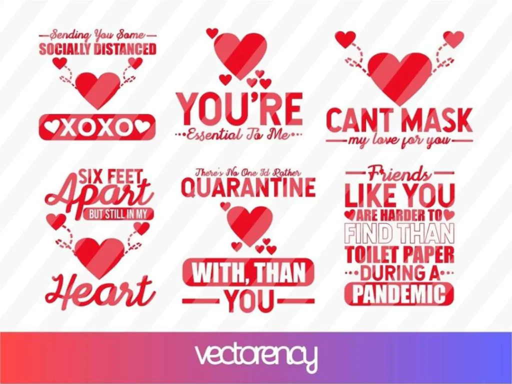 Social Distance Valentine’s Day Card Bundle SVG