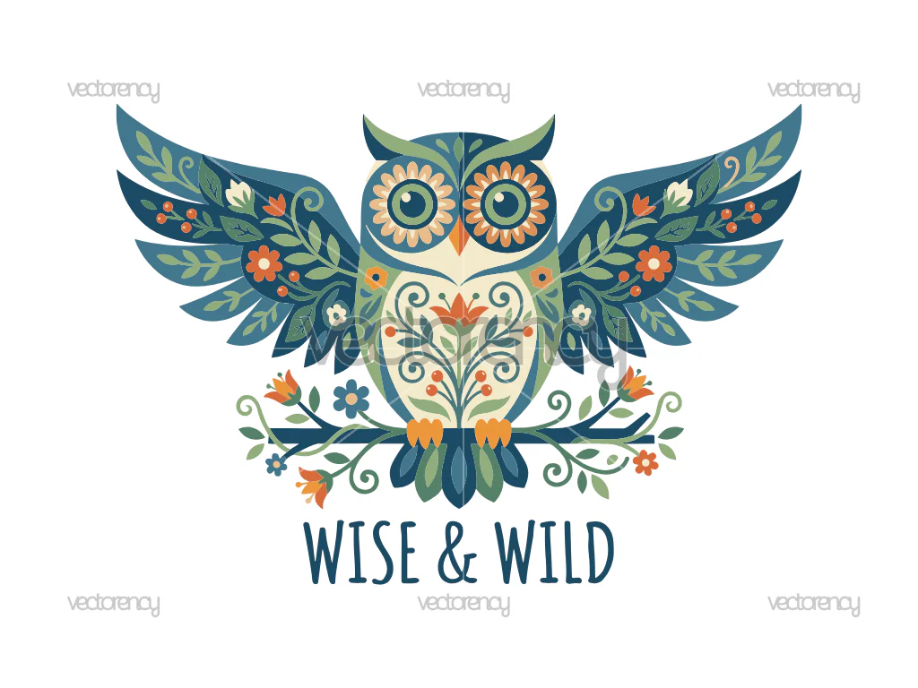 Minimalist Owl with Wildflower Vector SVG PNG Stock Image