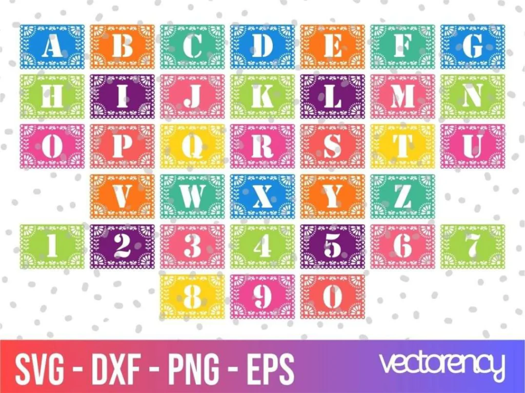 Alphabet Numbers Papel Picado Banner SVG