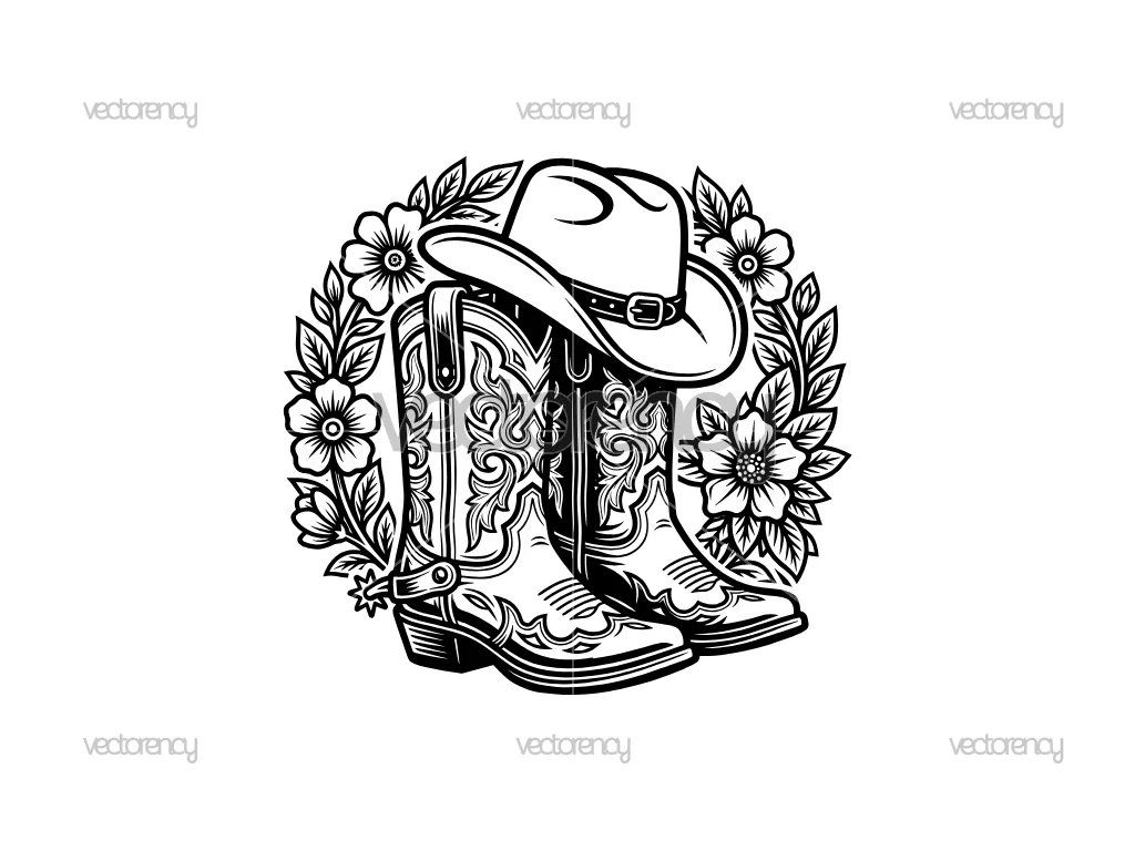 Cowboy Boots Floral Decoration Vector SVG PNG