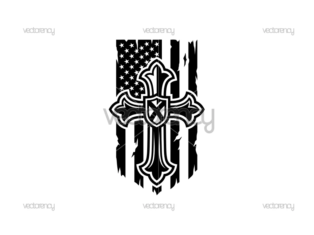 Cross Gothic Overlaid Distressed American Flag Vector SVG PNG