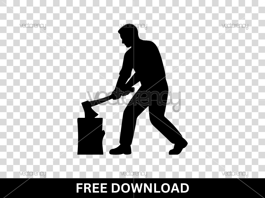 Lumberman with Ax for Tree Cutting Silhouette Vector SVG Free Download