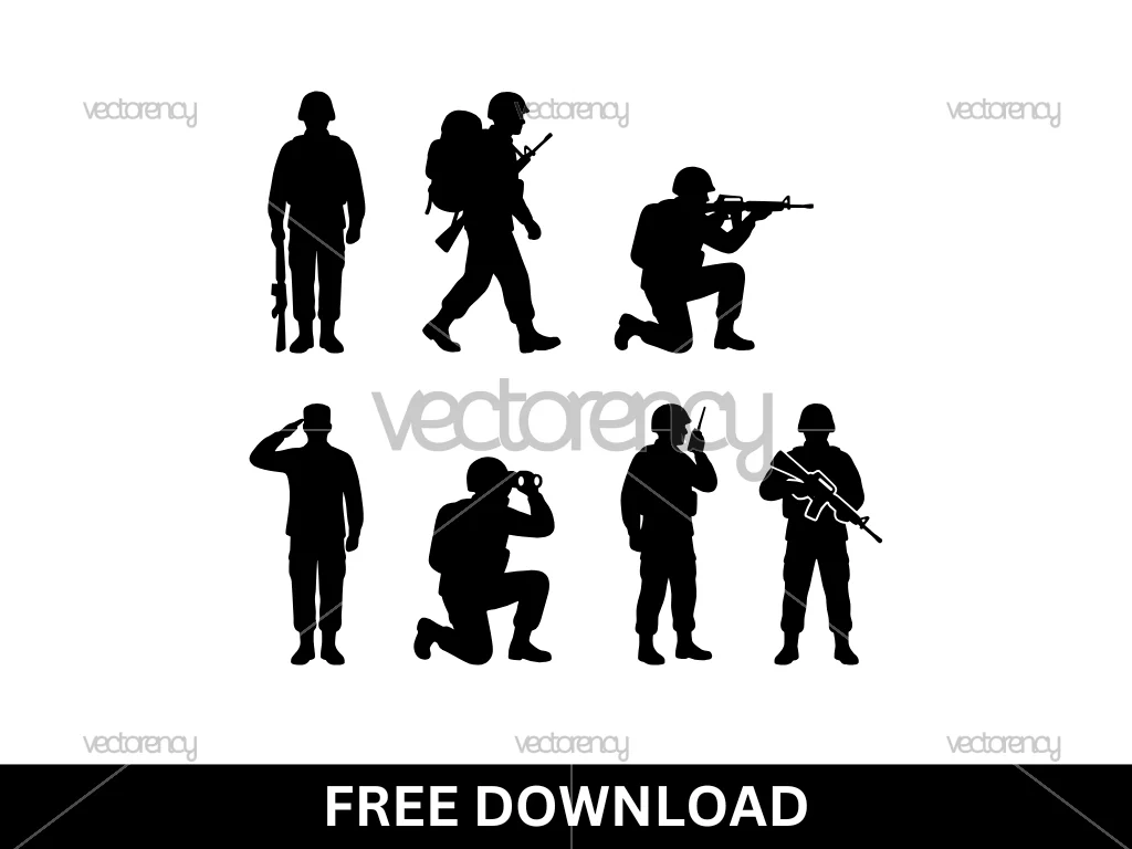 Military Army Solider Silhouette Black SVG Free