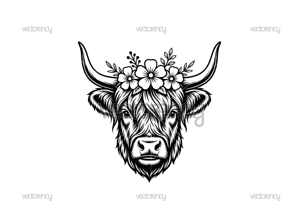 Highland Cow SVG with Flowers