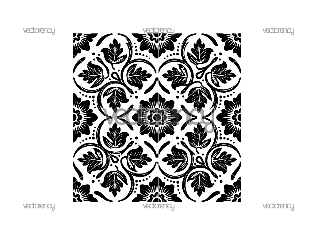 Batik Black Floral Vector Pattern
