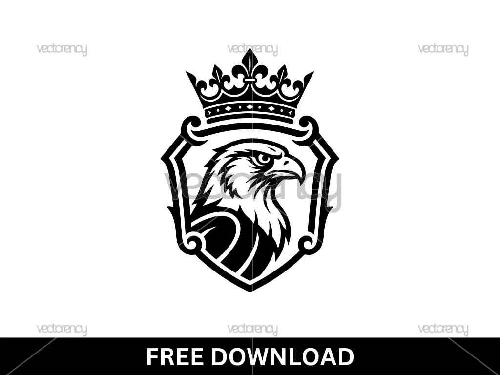 Free Falcon Head Inside a Shield Topped with a Crown Logo Vector