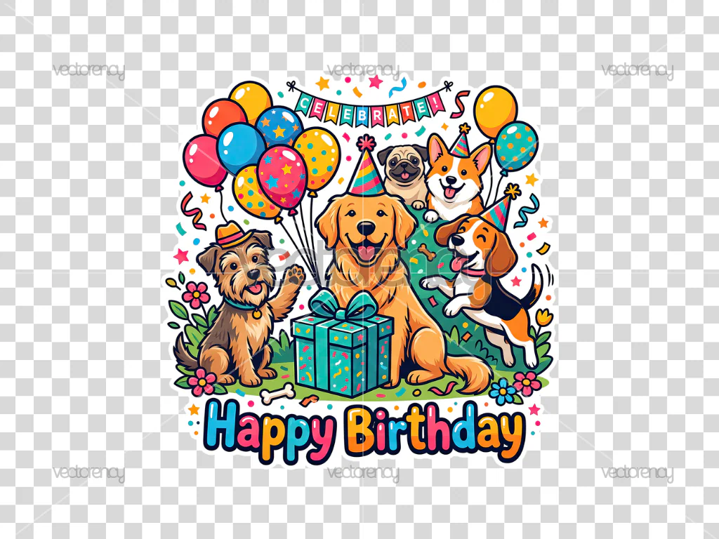 Cartoon Dogs Cake Topper Printable PNG