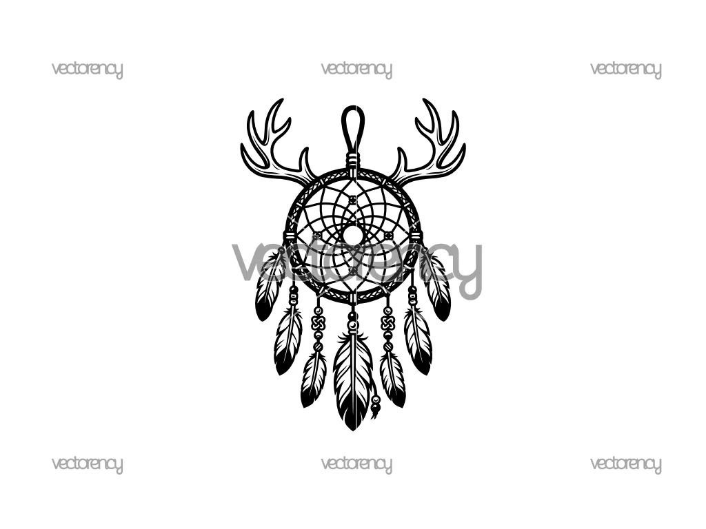 Dreamcatcher With Antlers And Feathers SVG, DXF, PNG and EPS Vector