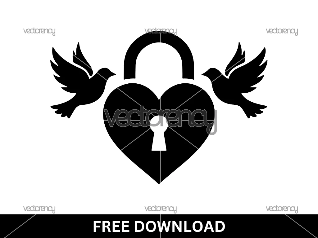 Heart Symbol Padlock with Two Doves Wedding Vector Element