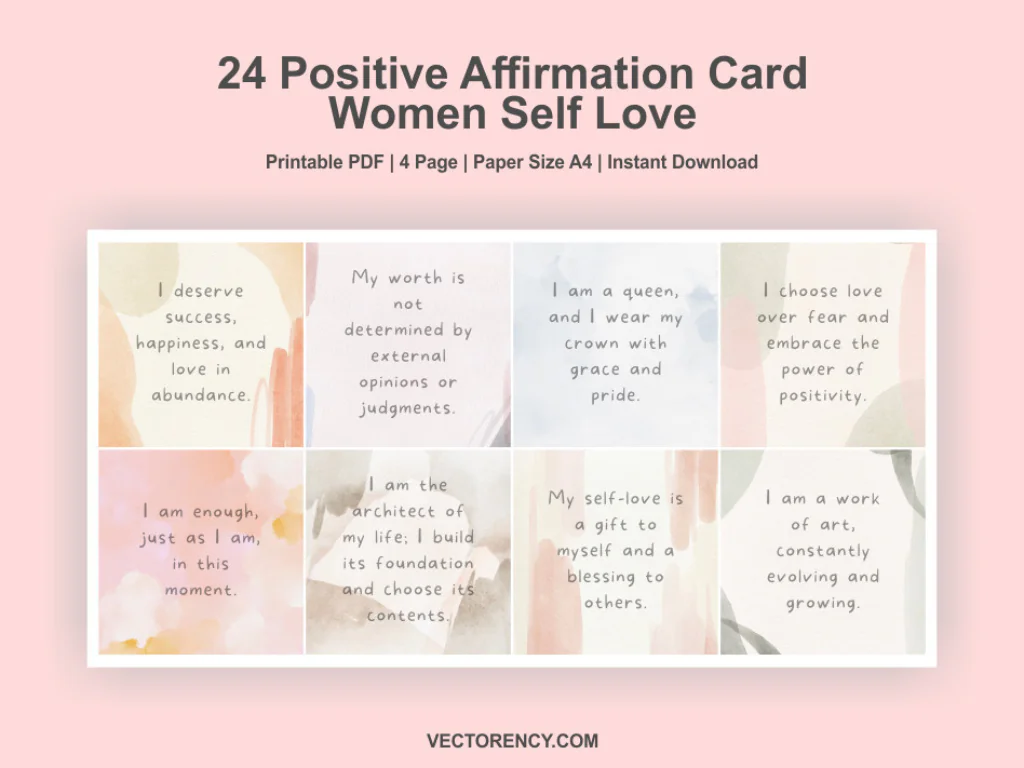 24 Positive Affirmation Card Printable about Women’s Self Love