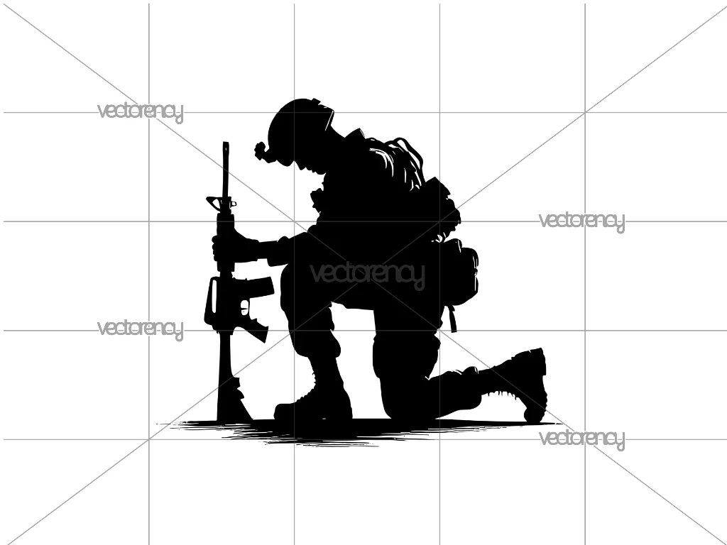 Kneeling Soldier Silhouette SVG Clipart Image