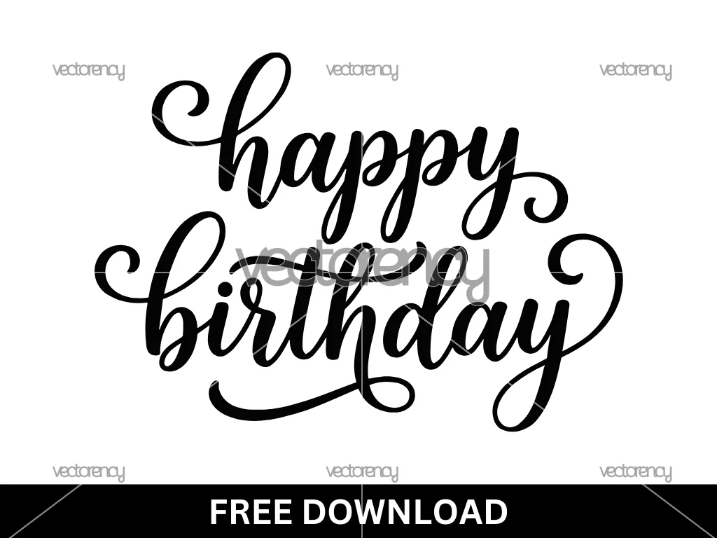 Happy Birthday Calligraphy Text SVG Free