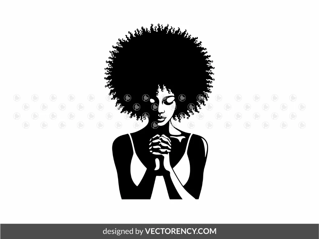 Illustration Black Woman Pray SVG, Afro Girl Praying PNG