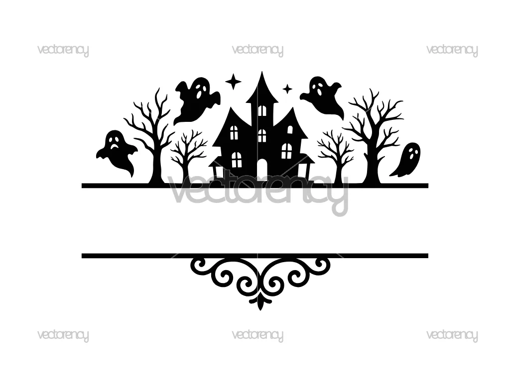 Ghost House Monogram Name Template Digital Download