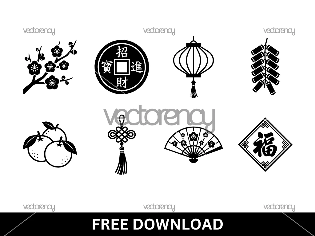 Lunar New Year Florals SVG Free, Plum Blossom, Coins, Lanterns Icon