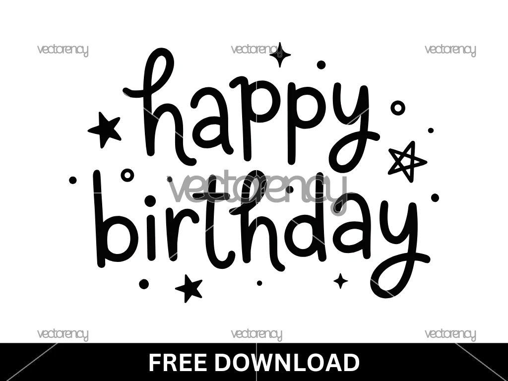 Cute Happy Birthday Text SVG Vector Free
