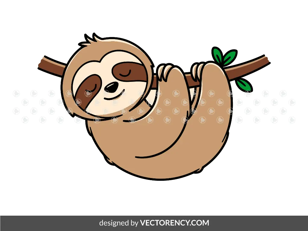 Sloth Hanging From a Tree Branch SVG Vector Download