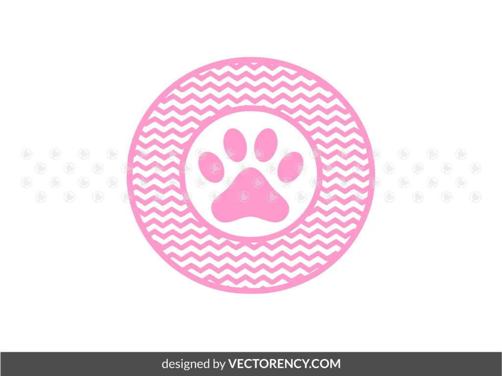 Dog Paw Pink Circle Cut File, Dog Paw Print SVG Free