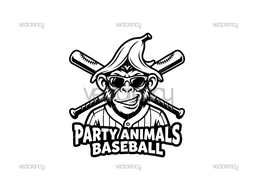 Party Animals Baseball Monkey Vector SVG Cut File PNG