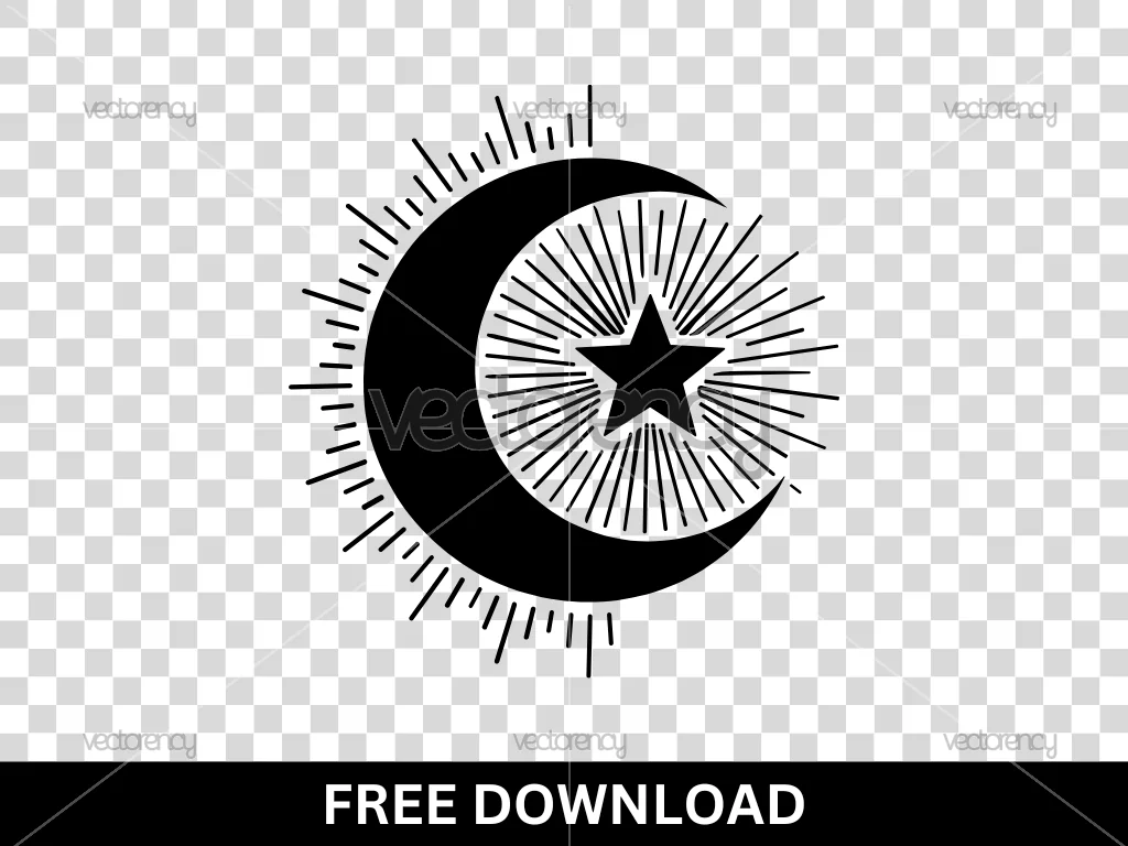 Crescent with Star Shape SVG Free