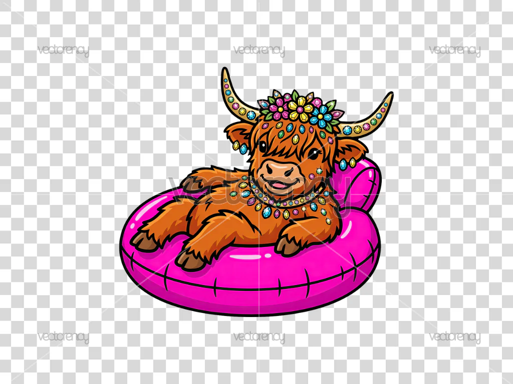 Highland Cow Faux Pink Pool Float Clipart PNG