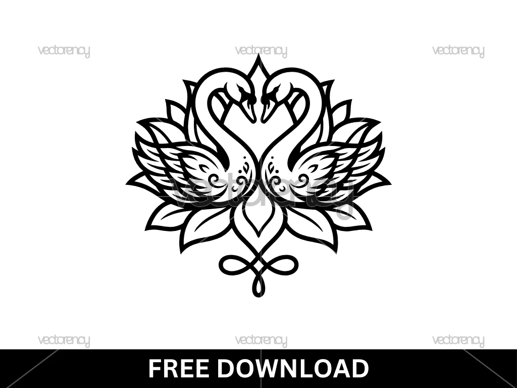 Swan Couple Lotus Flower SVG Free