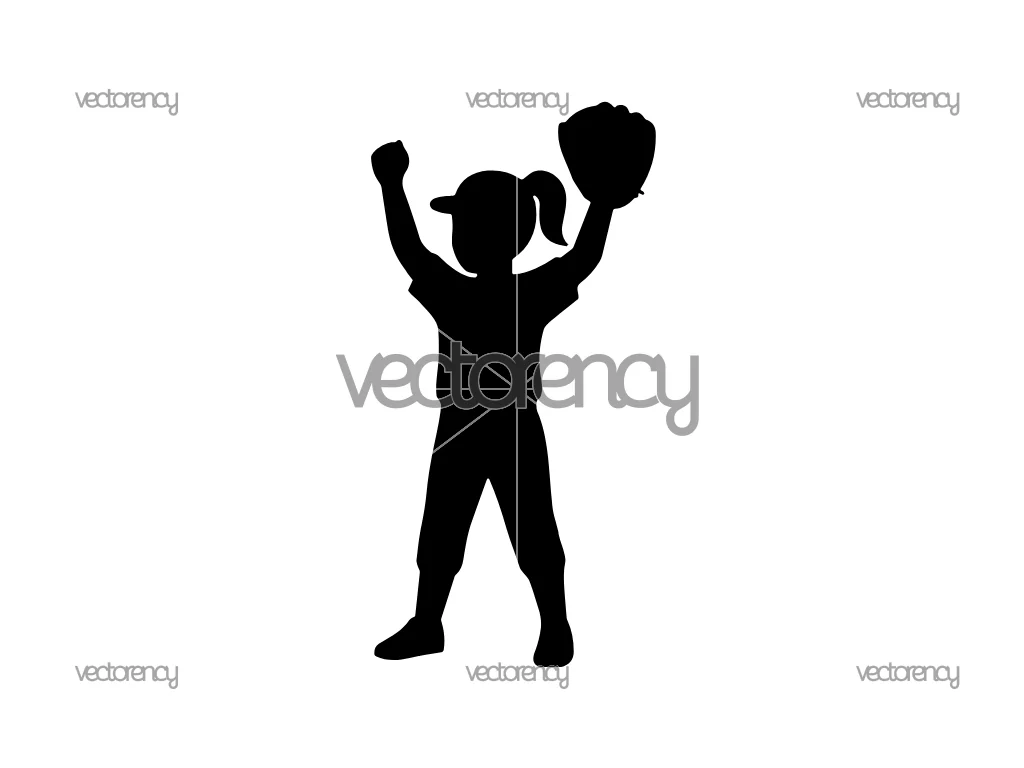 Girl Child Baseball Player Vector Illustration Silhouette