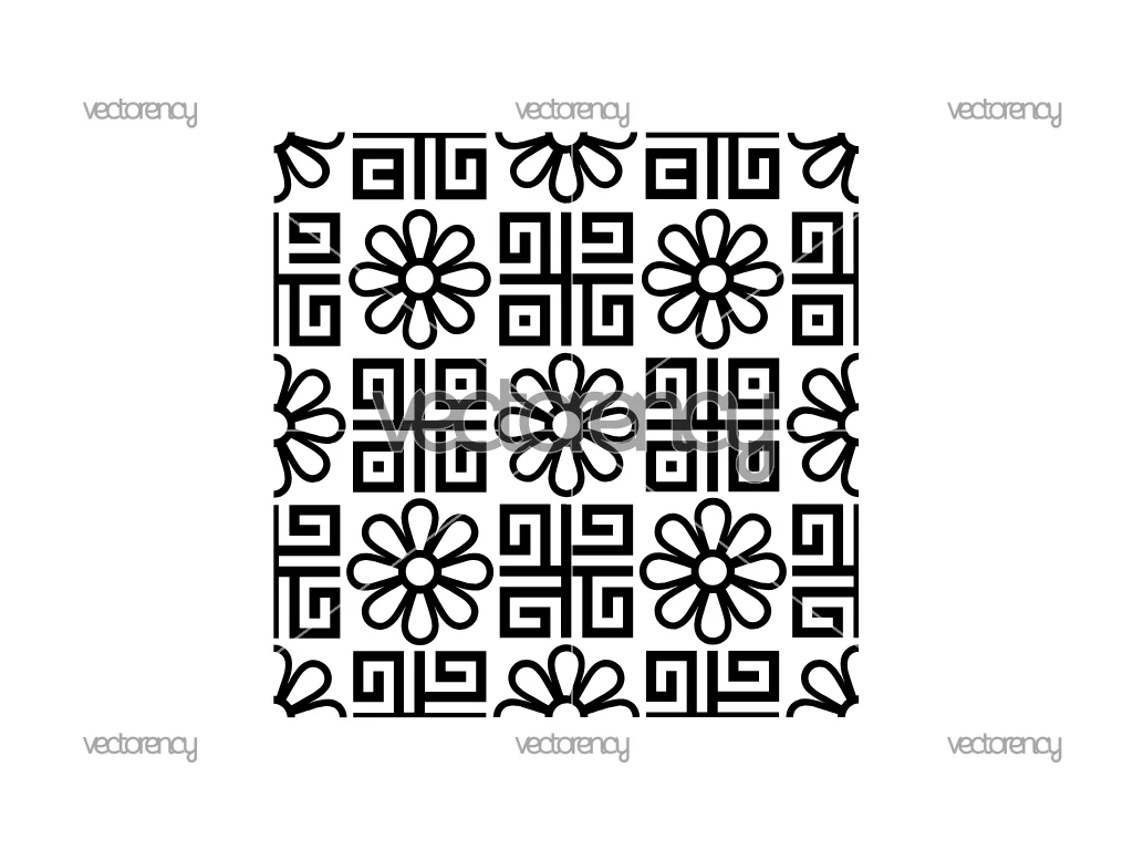 Greek Key With Flower Vector