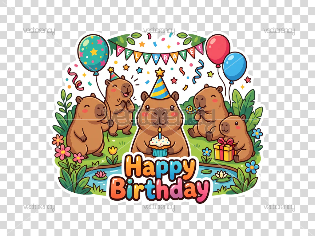 Capybara PNG Cake Topper Happy Birthday Cartoon