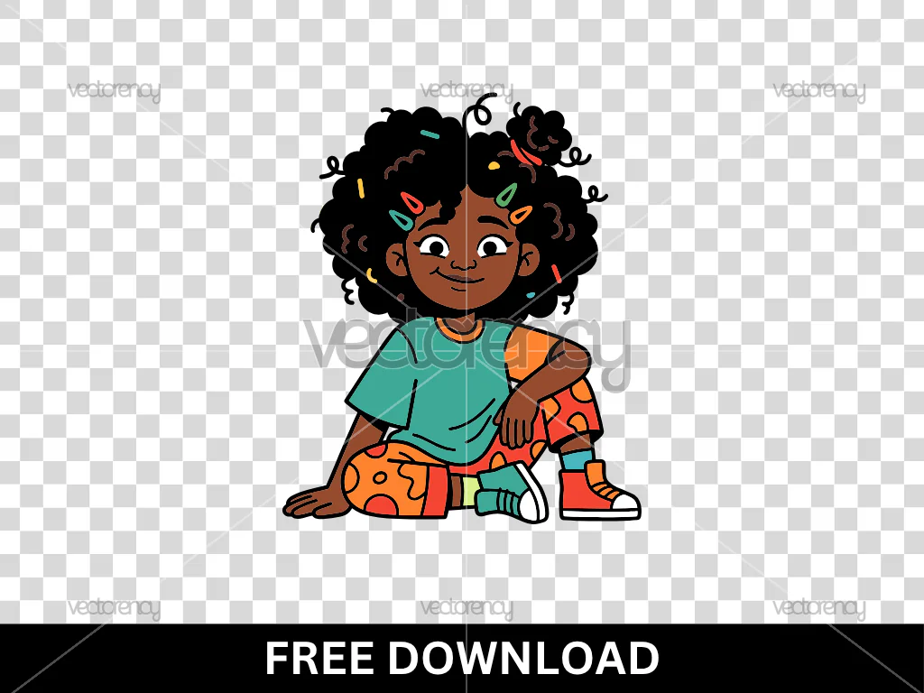 Cute Quirky Messy Black Girl Free Clipart SVG PNG EPS