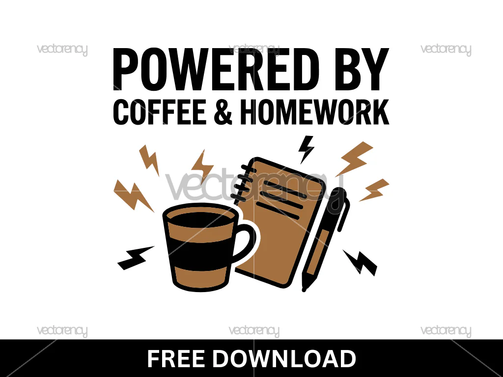 Powered by Coffee and Homework SVG Free Download Clipart Stock Image