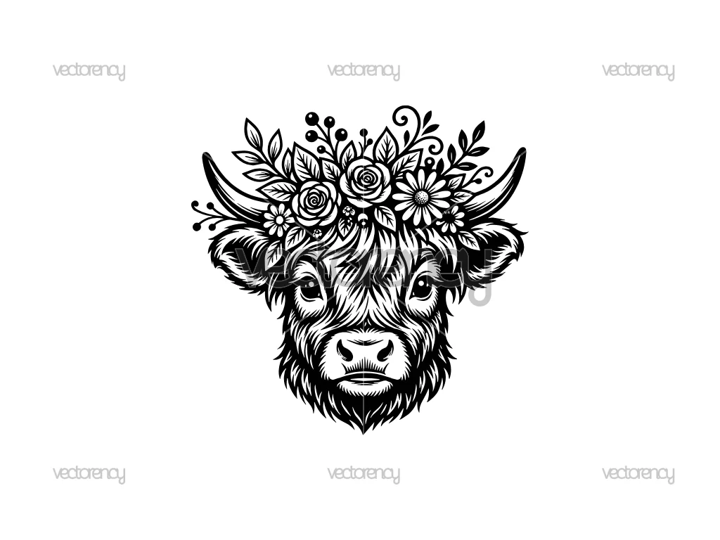 Floral Highland Cow Vector SVG Cricut
