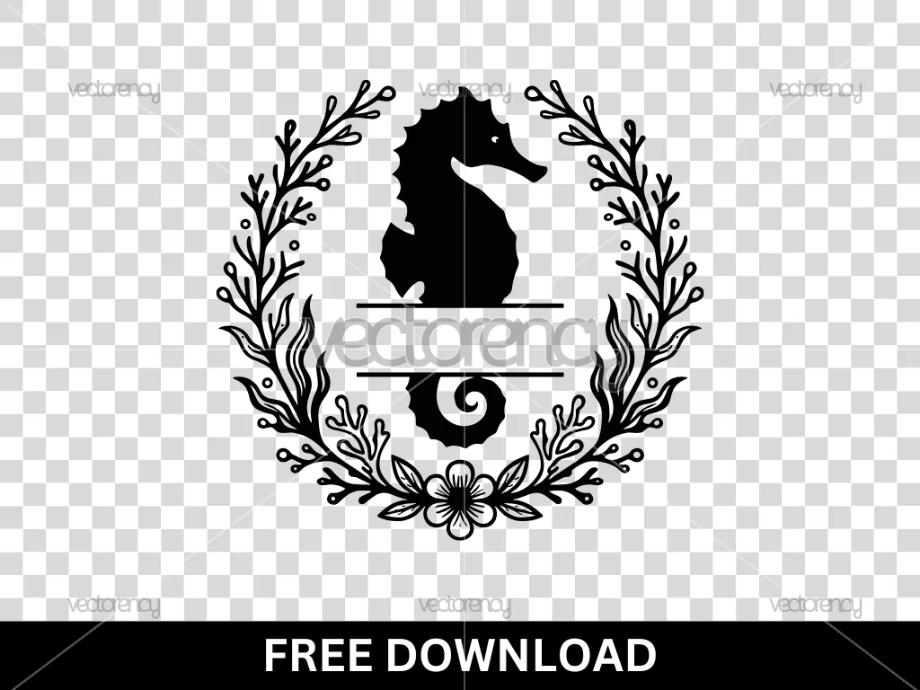 Free Floral Wreath Seahorse Monogram Vector
