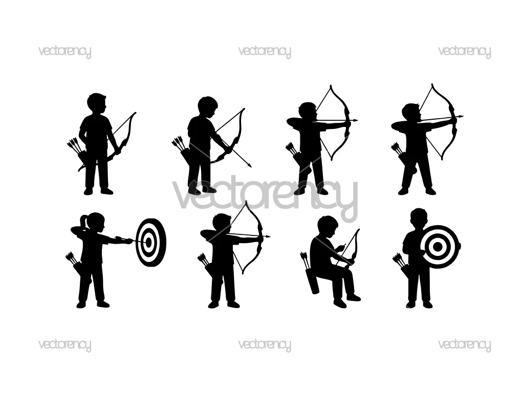 Kids Archery Silhouette Vector