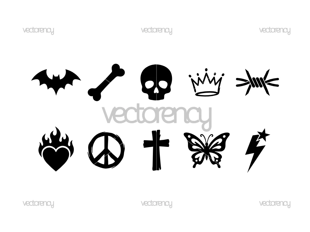 Sticker Set SVG Y2K Doodle Emo Vector Element