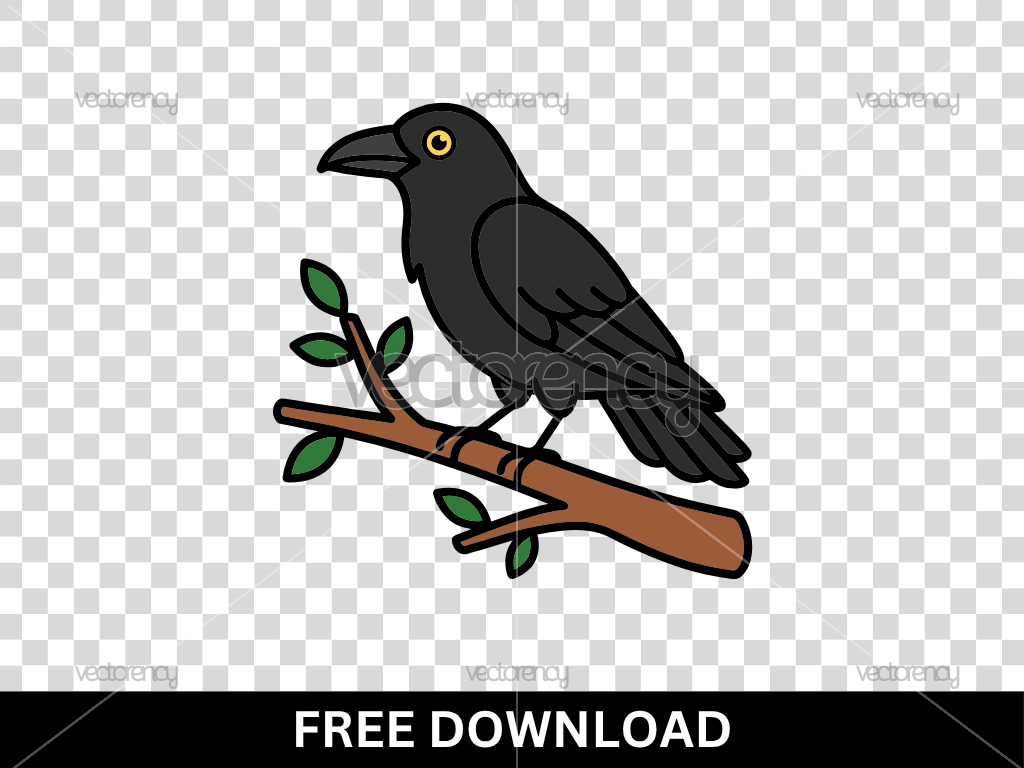 Raven on Tree Branch Clipart Cartoon SVG PNG EPS
