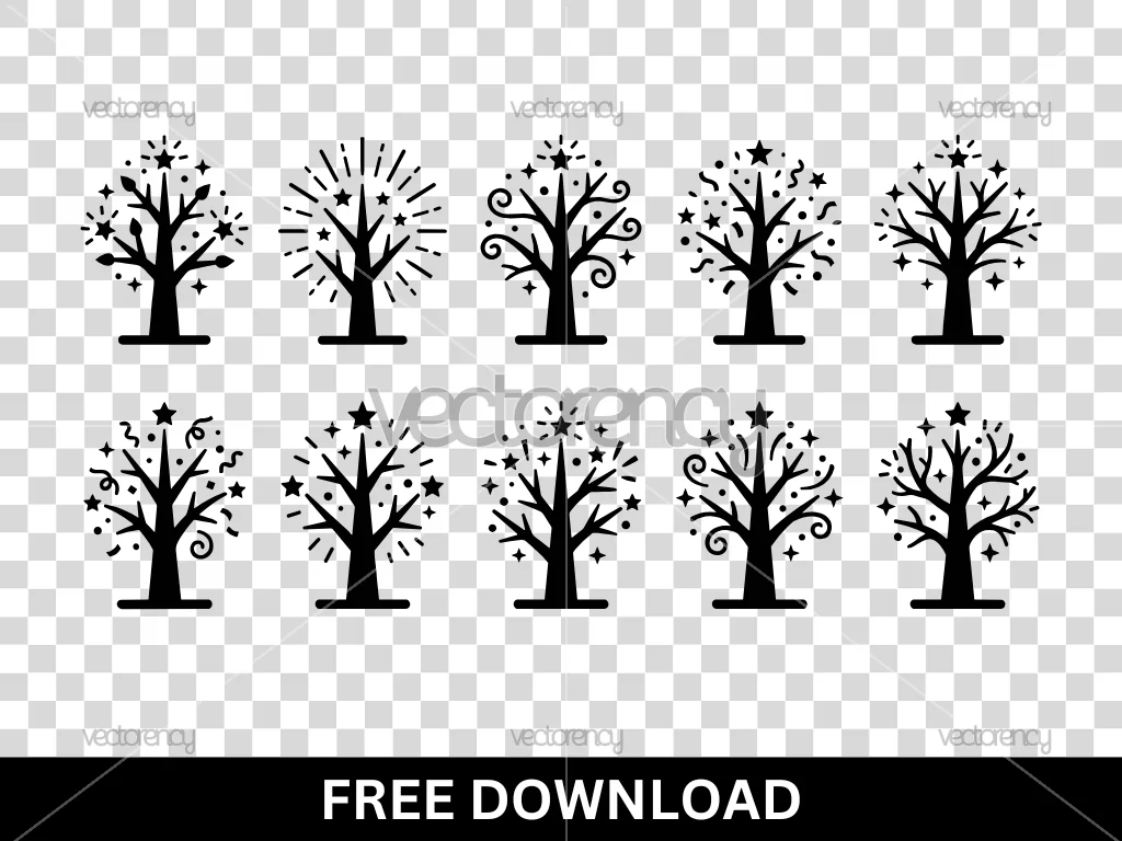 Tree With Branches Shine Glitter Star Vector SVG Free