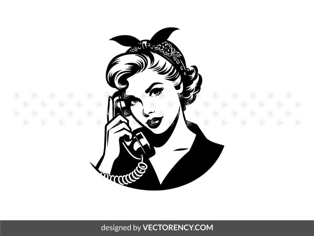 Retro Woman Phone Vintage Vector