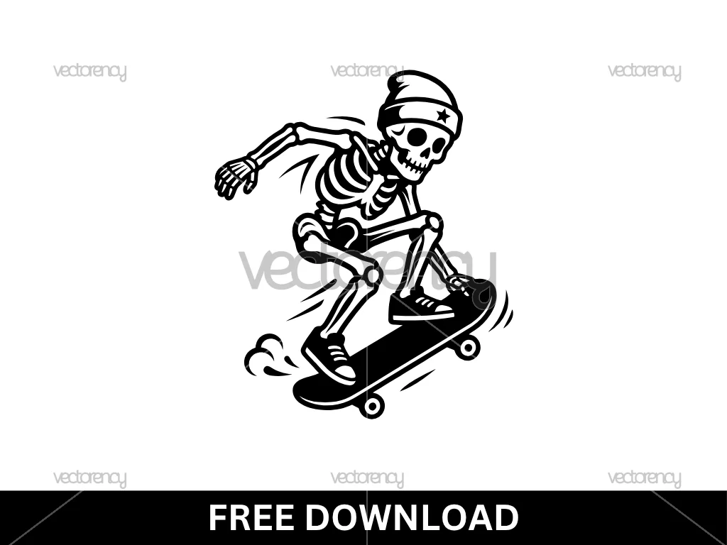 Free Skeleton Playing the Skateboard Street Wear Vector Element