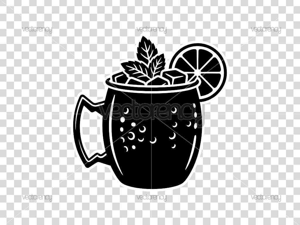 Moscow Mule SVG, Copper Mug Cocktail Silhouette, Summer Drink SVG, Black and White Line Art