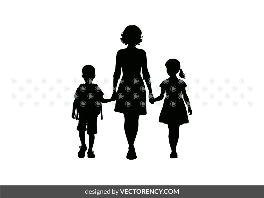 Mom Walking With Her Daughter and Son SVG