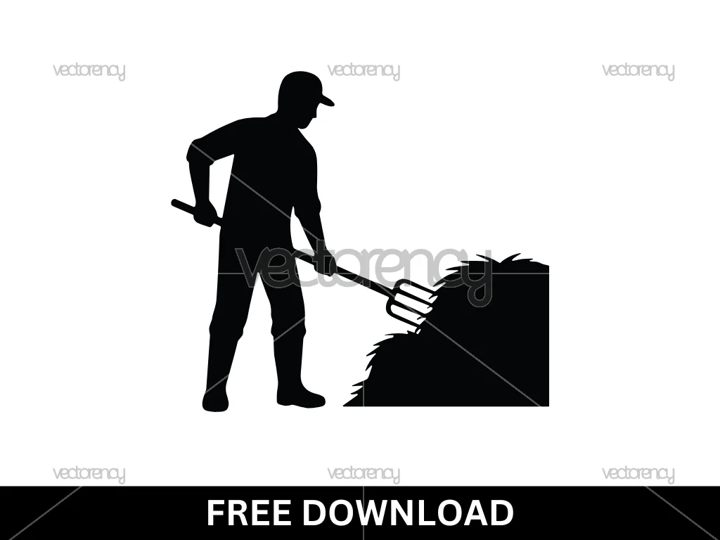 Farmer Silhouette Vector Pitchfork Hay Harvest Agricultural
