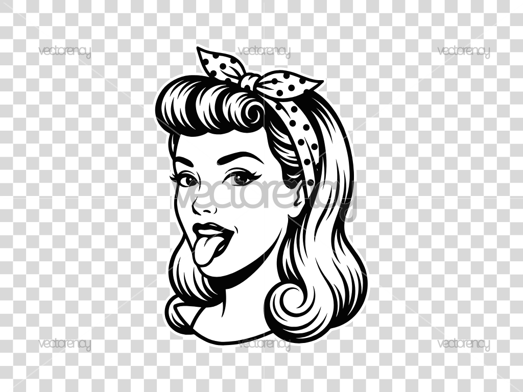 Pin-up Woman Sticking Out Her Tongue Vector SVG PNG for Commercial Use