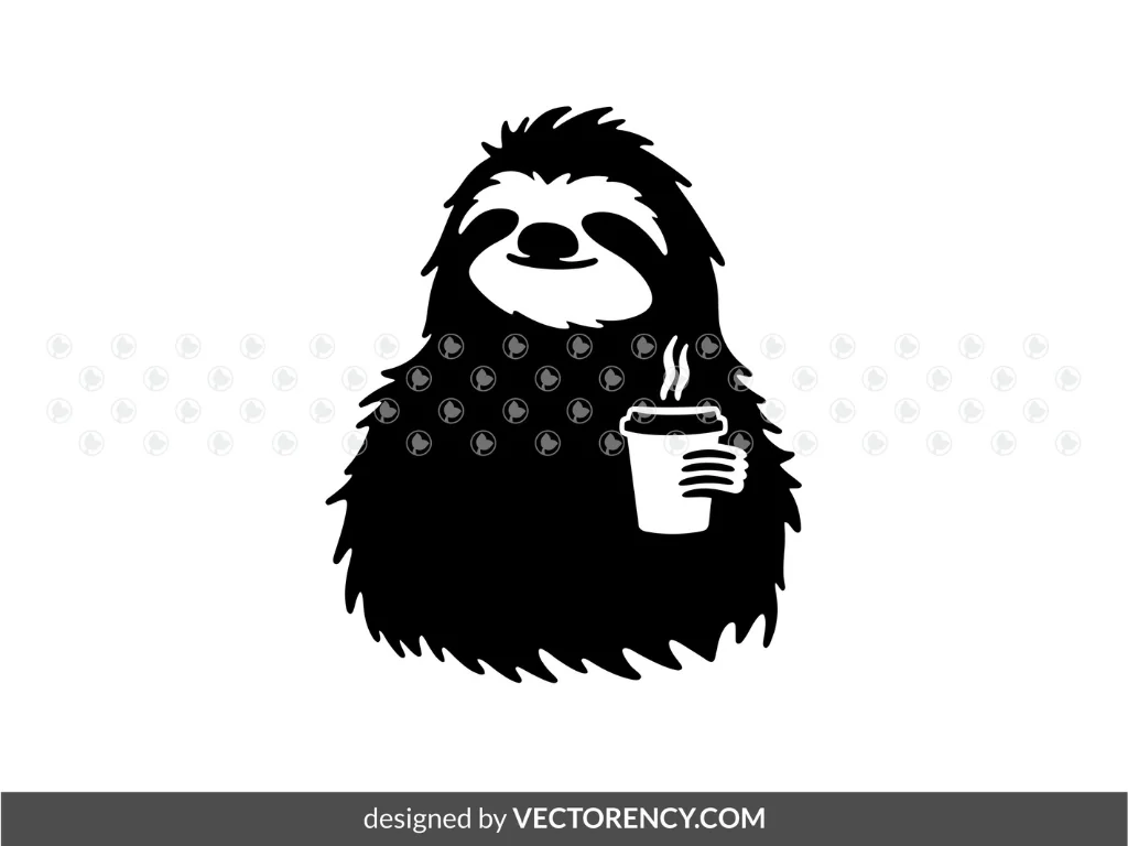 Black Grumpy Sloth Coffee SVG