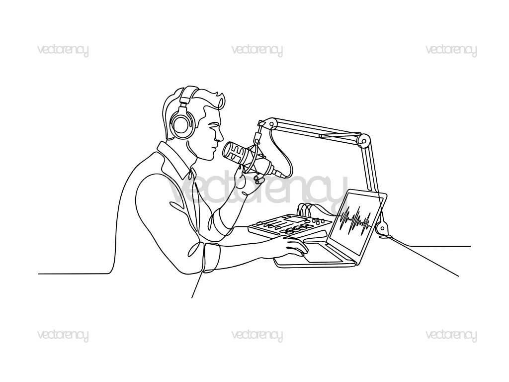 Podcast Line Art Poster Studio Content Creator SVG PNG EPS DXF